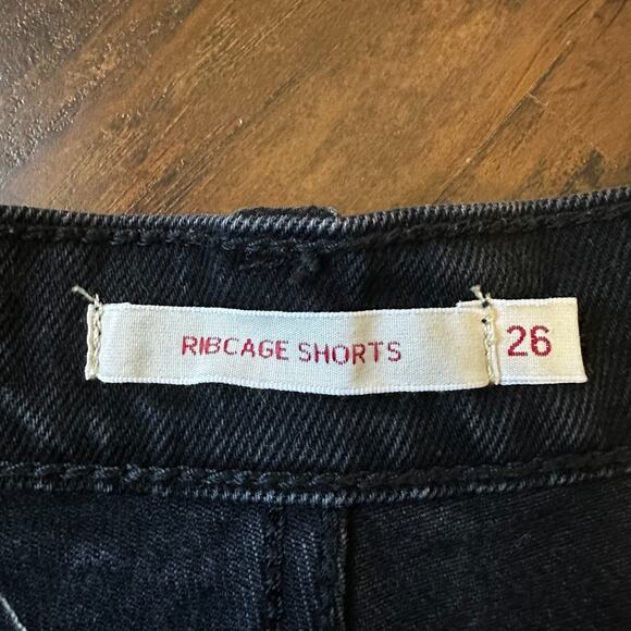 LEVI'S Ribcage Shorts Black Denim Cut Off Frayed High Rise Gothic - Picture 8 of 12